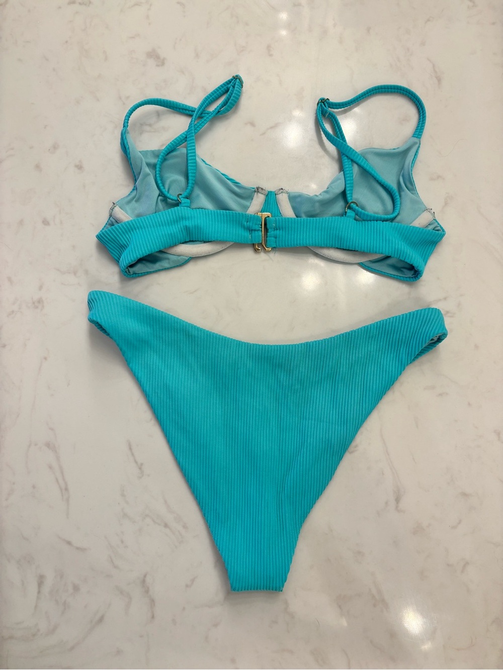 Beach Riot Women’s Turquoise Ribbed Underwire Bikini Set - Picture 2 of 3